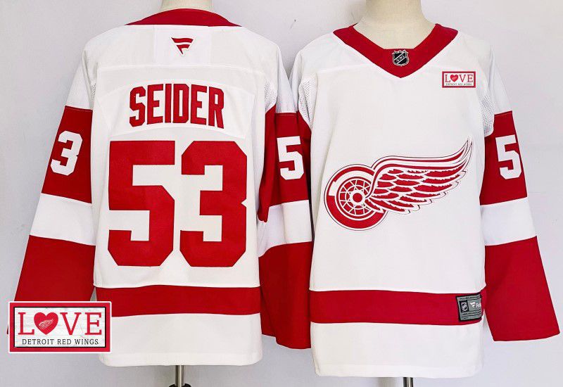 Men Detroit Red Wings 53 Seider White Fanatics 2025 NHL Jersey style 5